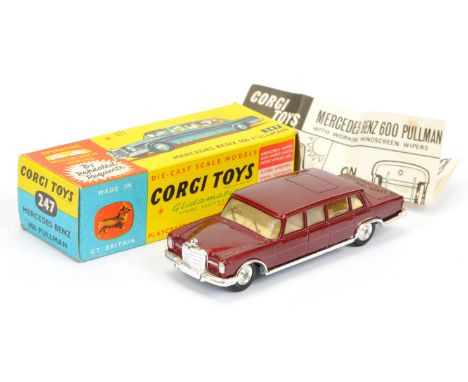 Corgi Toys 247 Mercedes 600 Pullman - metallic maroon body, cream interior, chrome trim and spun hubs - Excellent Plus lovely