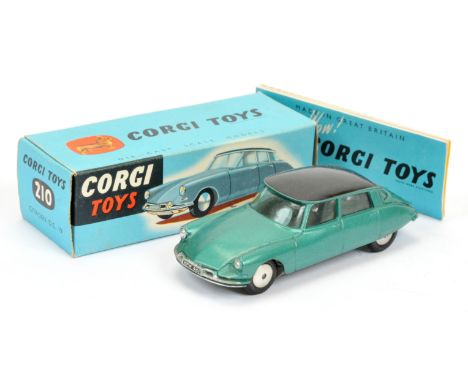 Corgi Toys 210 Citroen DS10 - metallic green body with black roof, silver trim and flat spun hubs - Excellent lovely bright e