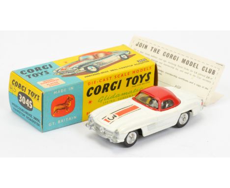 Corgi Toys 304S Mercedes 300SL Open Roadster "Competition Model" - white body with red hood, silver trim, racing No.3 and spu