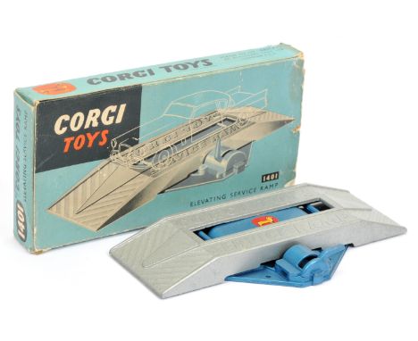 Corgi Toys 1401 Elevating Service Ramp - silver and blue with "Corgi" Dog logo - Near Mint in a Fair blue carded box with Goo