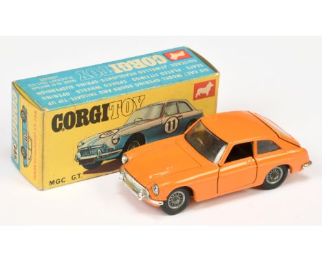 Corgi Toys 345 MGC GT "Competition Model" - RARE ISSUE - orange body, with black interior, chrome trim, wire wheels, racing N