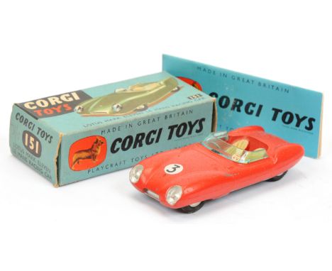 Corgi Toys 151 Lotus Mark 11 Le Mans Racing Car - dull red, cream seats, silver trim, flat spun hubs&nbsp; and racing No.3 -G