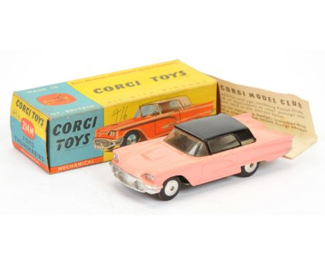 Corgi Toys 214M Ford Thunderbird - pink body with black hood, mechanical motor silver trim and flat spun hubs - Excellent sti