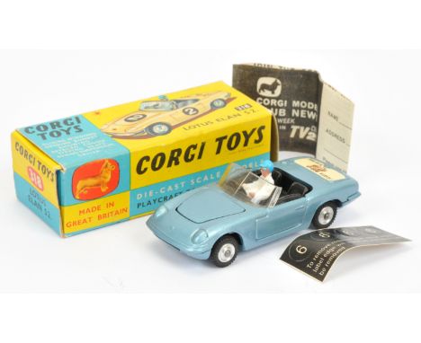 Corgi Toys 318 Lotus Elan S2 "I've Got A Tiger In My Tank" - steel blue, black interior with figure driver, silver trim and s