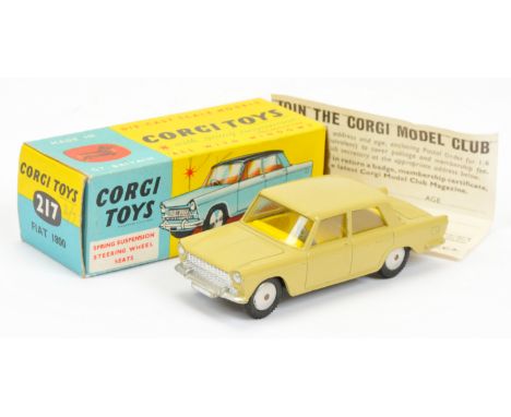 Corgi Toys 217 Fiat 1800 - mustard body including roof, yellow interior, silver trim flat spun hubs - Good Plus - still a bri