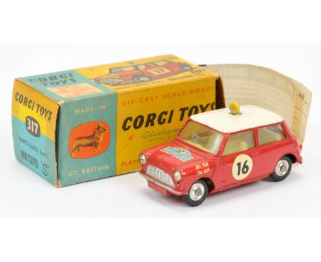 Corgi Toys 317 Morris Mini Cooper "Rallye Monte-Carlo" - red body, white roof, lemon interior, silver trim, spun hubs, roof l