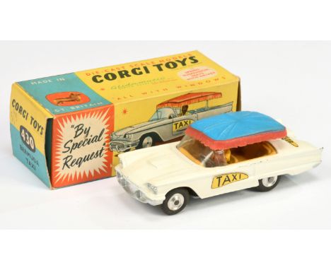 Corgi Toys 430 Ford Thunderbird "Bermuda Taxi" - off white body with silver and yellow interior with figure driver, blue and 