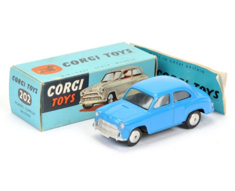 Corgi Toys 202 Morris Cowley Saloon - blue body, silver trim and flat spun hubs - Near Mint (small factory flaw to one side) 