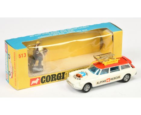 Corgi Toys 513 Citroen Safari "Alpine Rescue" - white body with red roof and tailgate, mid-blue interior, silver trim, cast h