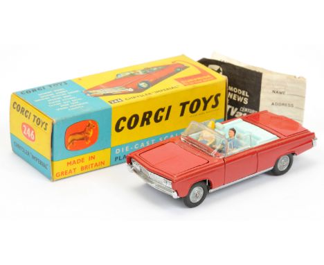 Corgi Toys 245 Chrysler Imperial - red body, light blue interior with figures, chrome trim, cast hubs and golf trolley with b