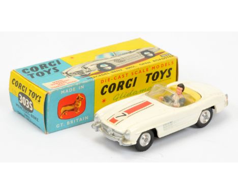 Corgi Toys 303S Mercedes 300SL Open Roadster "Competition Model" - off white body, pale yellow interior with figure driver, s