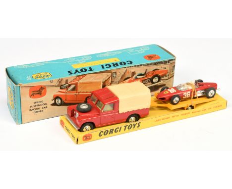 Corgi Toys GS17 Gift Set "Racing" to include Land Rover - red body, cream plastic canopy, lemon interior, silver trim, spun h