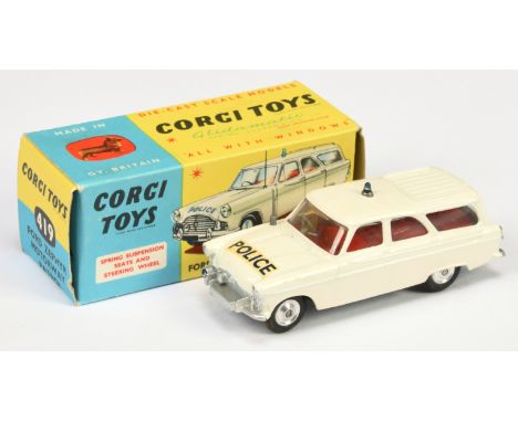 Corgi Toys 419 Ford Zephyr "Police" Car - off white body, red interior, silver trim, grey aerial, small blue roof light and s