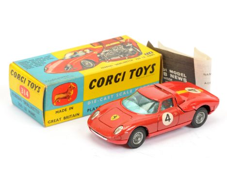 Corgi Toys 314 Ferrari Berlinetta 250 Le-Mans - red body, chrome interior, light blue tinted windows, wire wheels and racing 