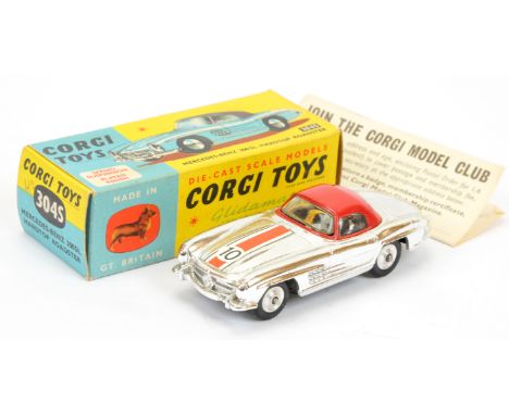 Corgi Toys 304S Mercedes 300SL Open Roadster "Competition Model" - chrome plated body with red hood, racing No.10 and spun hu