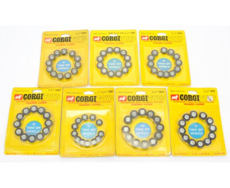 Corgi Toys "Golden Jacks" Take-Off Wheels x 7 Packs To Include 1341, 1342, 1351, 1352, 1353, 1354 and 1361 - all contain 12 p