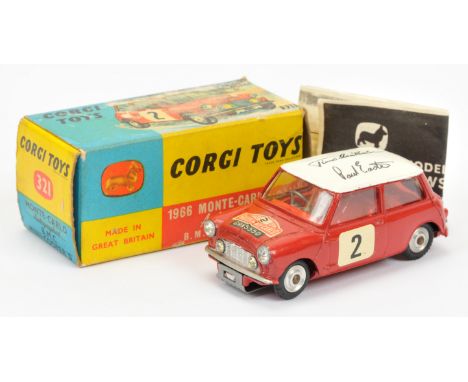 Corgi Toys 321 BMC Mini Cooper S "Rallye Monte-Carlo" - "Autographed Roof" red including interior, white roof, silver trim, s