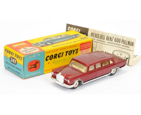 Corgi Toys 247 Mercedes 600 Pullman - metallic red body, cream interior, chrome trim and spun hubs - Excellent Plus in a Exce