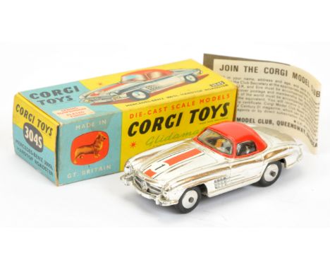 Corgi Toys 304S Mercedes 300SL Open Roadster "Competition Model" - chrome plated body with red hood, racing No.1 and flat spu