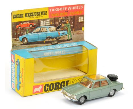 Corgi Toys 275 Rover 2000 TC - metallic green body, amber roof panel, brown interior, chrome trim and "Golden Jacks Take-Off"