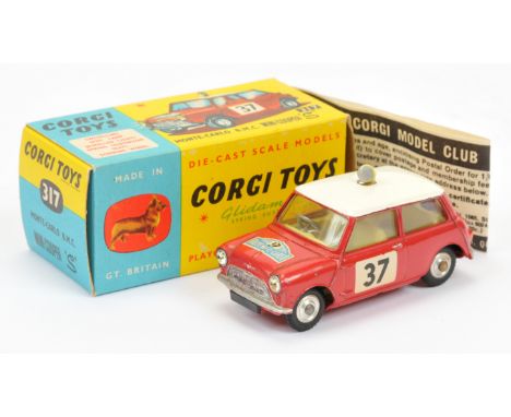 Corgi Toys 317 Morris Mini Cooper "Rallye Monte-Carlo" - red body, white roof, lemon interior, silver trim, spun hubs, roof l