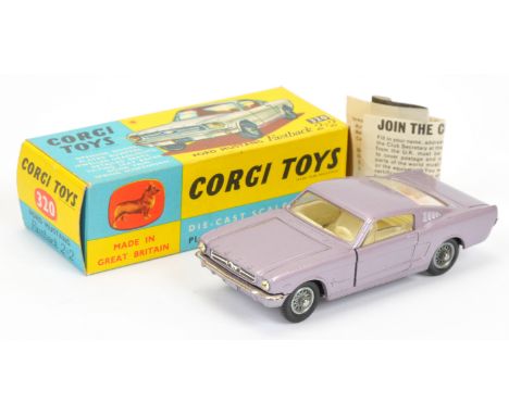 Corgi Toys 320 Ford Mustang Fastback - metallic lilac, off white interior, chrome trim and wire wheels - Excellent Plus in a 