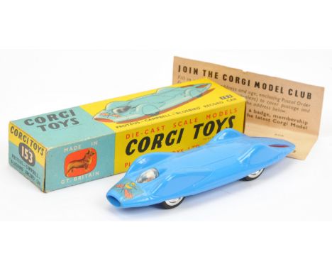 Corgi Toys 153 Proteus-Campbell Record Car - blue body with red rear flashes, chrome spun hubs with black tyres, figure drive