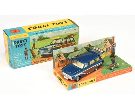 Corgi Toys 440 Ford Consul Cortina Super Estate Car - blue body with wood effect side and rear panels, of white interior, chr