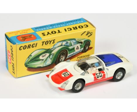 Corgi Toys 330 Porsche Carrera 6 - white body, red doors and bonnet, black interior with figure, dark blue engine cover, cast