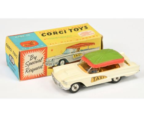 Corgi Toys 430 Ford Thunderbird "Bermuda Taxi" - off white body with silver and yellow interior with figure driver, green and