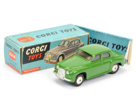 Corgi Toys 204M Rover 90 Saloon - green body, silver trim, mechanical motor and flat spun hubs -Good Plus in a Fair to Good (