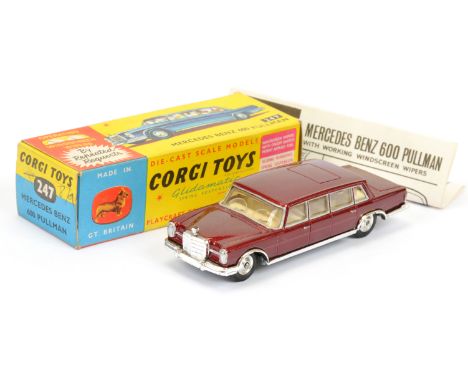 Corgi Toys 247 Mercedes 600 Pullman - metallic maroon body, cream interior, chrome trim and spun hubs - Excellent Plus (has s