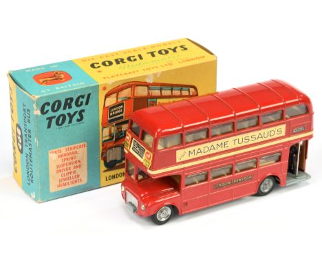 Corgi toys 468 "London Transport" Routemaster Bus - "Madame Tussaud's" cream side decals - red body, cream interior, yellow s