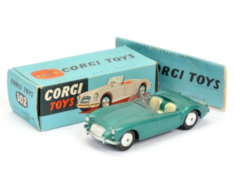 Corgi Toys 302 MGA Sports Car - metallic green, cream seats, silver trim and flat spun hubs - Excellent (does have some very 