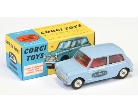 Corgi Toys 226 Morris Mini Minor - rare promotional issue "Jensens" - blue body, red interior, silver trim and spun hubs - Ex