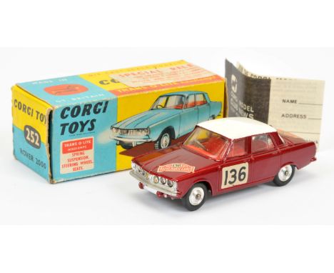 Corgi Toys 322 Rover 2000 "Rallye Monte-Carlo" - metallic maroon, white roof, red interior, silver trim, spun hubs, "Trans-o-