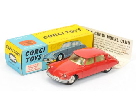 Corgi Toys 210S Citroen DS10 - red body, lemon interior, silver trim and spun hubs - Excellent lovely bright example in a Goo