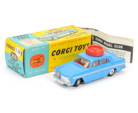 Corgi Toys 255 Export Issue Austin A60 De-Luxe "Motor School" Car - mid-blue body, red interior (LHD) and roof turning disc, 