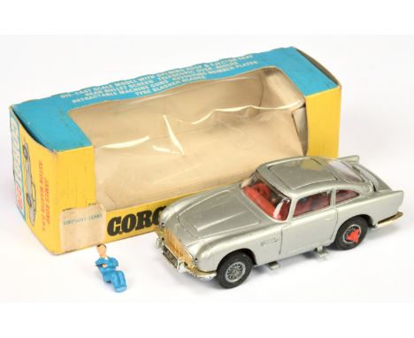 Corgi Toys 270 "James Bond" Aston Martin DB5 - silver body, red interior with "James Bond &amp; Bandit" figures, tyre slasher