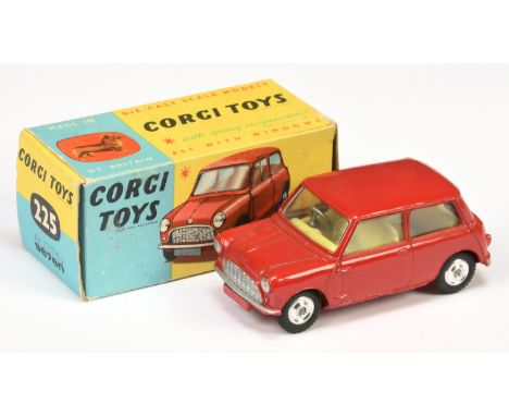 Corgi Toys 225 Austin Seven Mini - darker red body, lemon interior, silver trim and spun hubs - Excellent Plus in a Good Plus