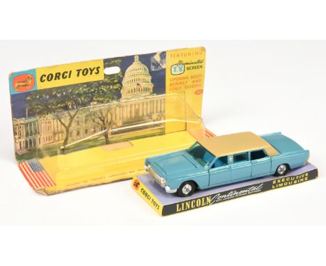 Corgi Toys 262 Lincoln Continental Executive Limousine - blue body with deep cream roof, mid-blue interior, spun hubs and bat