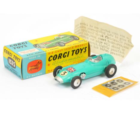 Corgi Toys 152S BRM Formula 1 "Grand Prix" Racing Car - turquoise, silver inter and trim including nose, figure driver, flat 