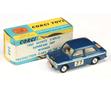 Corgi Toys 340 Sunbeam Imp "Rallye Monte-Carlo" - blue body with white side flashes, off white interior, silver trim, spun hu