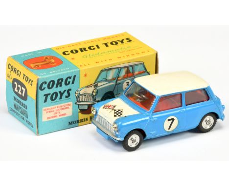 Corgi Toys 227 Morris Mini Cooper "Competition Model" - blue body with white roof and bonnet, red interior, silver trim, spun