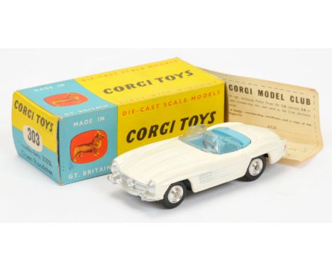 Corgi Toys 303 Mercedes 300SL Open Roadster - white body, pale blue interior, silver trim and spun hubs - Excellent Plus in a