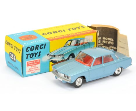 Corgi Toys 252 Rover 2000 - steel blue body, red interior, silver trim, spun hubs&nbsp; and "Trans-o-Lite" headlights - Near 