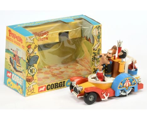 Corgi Toys 802 Popeye Paddle Wagon - yellow body, red chassis, white upper and wheels with correct figures chrome trim and ch