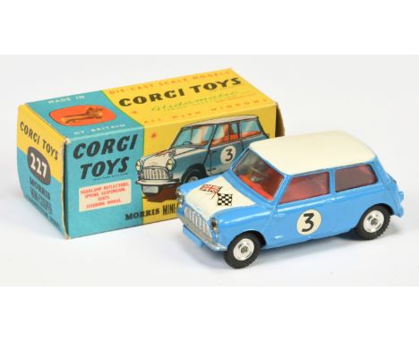 Corgi Toys 227 Morris Mini Cooper "Competition Model" - blue body with white roof and bonnet, red interior, silver trim, spun