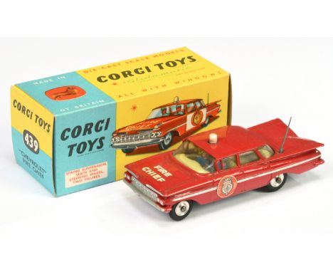 Corgi Toys 436 Chevrolet Impala "Fire Chief" Car - red body, lemon interior with figures, silver trim and side flashes, aeria