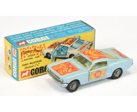 Corgi Toys 348 Ford Mustang Fastback "Flower Power" Stock Car - RARE ISSUE - lilac body, pale blue/pale green interior, chrom